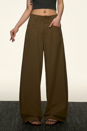 Black High-Waisted Straight-Leg Casual Pants for Women - Vintage Loose Wide-Leg Style for Summer 2025, American 90s Inspired Fashion