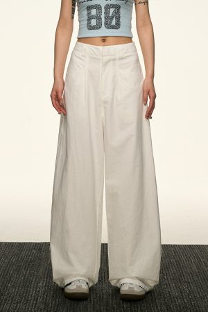 Black High-Waisted Straight-Leg Casual Pants for Women - Vintage Loose Wide-Leg Style for Summer 2025, American 90s Inspired Fashion