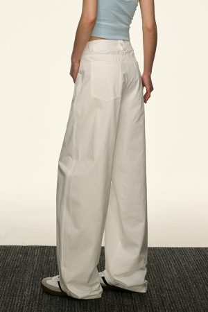 Black High-Waisted Straight-Leg Casual Pants for Women - Vintage Loose Wide-Leg Style for Summer 2025, American 90s Inspired Fashion