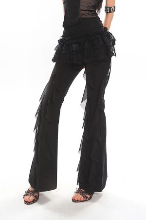 Black High-Waisted Straight-Leg Casual Pants for Women with Flowing Ribbons - Trendy Slimming Style for 90s and Y2K Fashion
