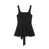 Black Knitted Bow Tie Short-Sleeve Sleeveless Top - Stylish Women's Fitted Blouse for Effortless Y2K Fashion