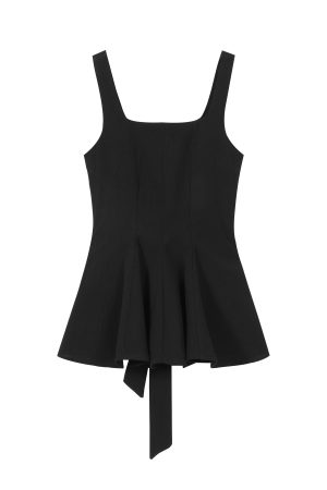 Black Knitted Bow Tie Short-Sleeve Sleeveless Top - Stylish Women's Fitted Blouse for Effortless Y2K Fashion