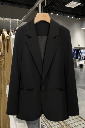 Black Korean-Style Slim Fit Suit Jacket for Women - 2025 Spring Autumn Hepburn-Inspired Professional Attire
