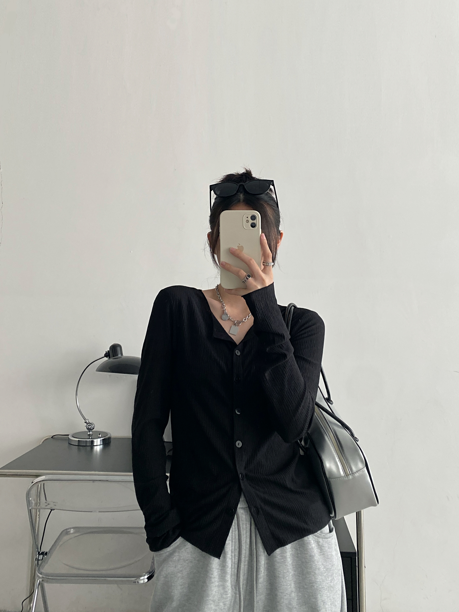 Black Long Sleeve Elastic Waist Cardigan for Women - Flattering Slim-Fit Round Neck Top, Sexy Autumn Layering Essential Black Long Sleeve Elastic Waist Cardigan for Women - Flattering Slim-Fit Round Neck Top, Sexy Autumn Layering Essential