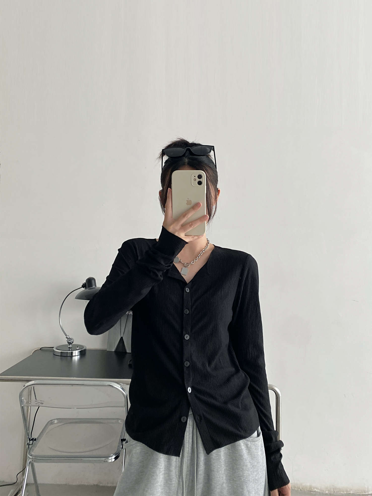 Black Long Sleeve Elastic Waist Cardigan for Women - Flattering Slim-Fit Round Neck Top, Sexy Autumn Layering Essential Black Long Sleeve Elastic Waist Cardigan for Women - Flattering Slim-Fit Round Neck Top, Sexy Autumn Layering Essential