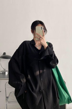Black Long Sleeve Sun Protection Shirt for Women - Thin Loose Korean Style Tencel Jacket Top - Spring Summer Casual Fashion