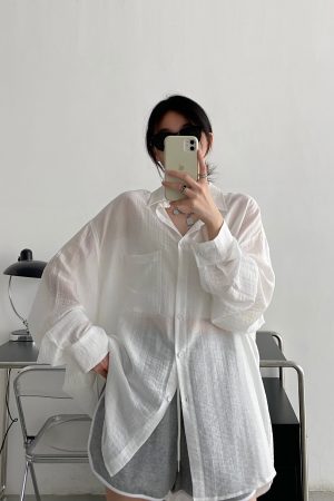 Black Long Sleeve Sun Protection Shirt for Women - Thin Loose Korean Style Tencel Jacket Top - Spring Summer Casual Fashion