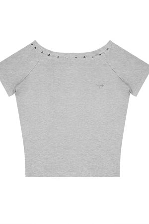 Black Off-Shoulder Short Sleeve T-Shirt for Women - Casual Summer Top, Loose Fit American Style, Trendy Shoulder-Baring Design