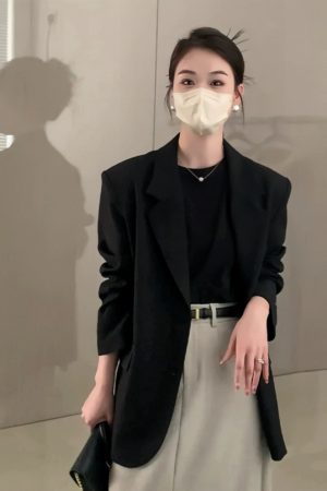 Black One-Shoulder Blazer for Women - 2025 Spring Autumn High-End Street Style, Loose Casual Chic Suit, Korean Fashion