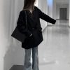 Black Oversized Women's Suit Jacket - High-End Casual Blazer for Spring & Autumn 2025, Trendy Niche Silhouette