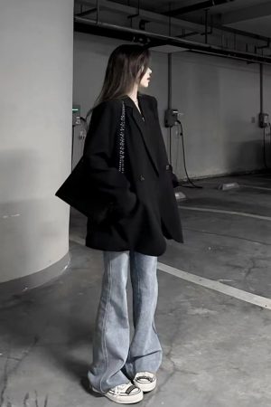Black Oversized Women's Suit Jacket - High-End Casual Blazer for Spring & Autumn 2025, Trendy Niche Silhouette
