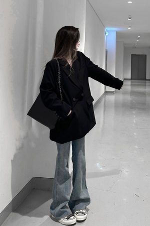 Black Oversized Women's Suit Jacket - High-End Casual Blazer for Spring & Autumn 2025, Trendy Niche Silhouette