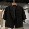 Black Petite Loose Short-Sleeve Blazer for Women - Lightweight Summer 2025 Design, Flattering Short Fit, Stylish & Versatile