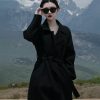 Black Reversible Cashmere Coat for Women - Elegant Mid-Length Bathrobe-Style Outerwear for 2024 Autumn/Winter, Korean Style
