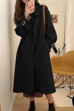 Black Reversible Cashmere Coat for Women - High-End Wool Outerwear for Autumn & Winter 2024, Petite Sizes, Stylish and Versatile