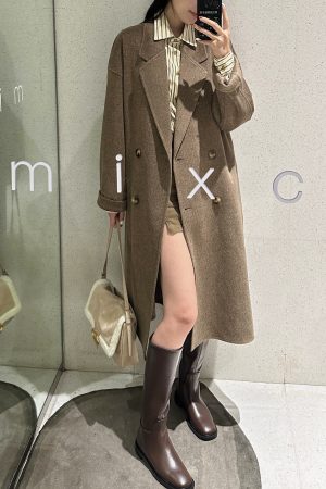 Black Reversible Cashmere Coat for Women - Mid-Length, High-End Korean Style Woolen Outerwear for Autumn & Winter, Perfect for Petites
