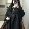 Black Reversible Cashmere Coat for Women - Mid-Length, High-End Korean Style Woolen Outerwear for Autumn & Winter, Perfect for Petites
