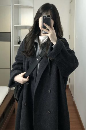 Black Reversible Cashmere Coat for Women - Mid-Length, High-End Korean Style Woolen Outerwear for Autumn & Winter, Perfect for Petites
