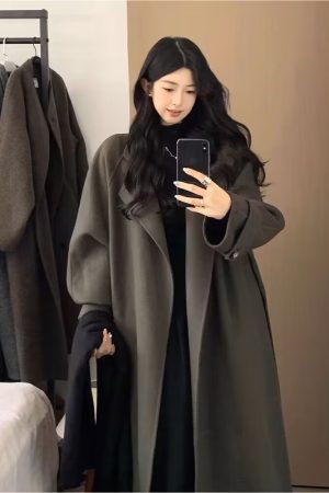 Black Reversible Cashmere Coat for Women, Mid-Length Woolen Outerwear, Chic Autumn/Winter 2024 Style for Petite Sizes