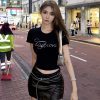 Black Rhinestone Shoulder T-Shirt for Women - Summer Retro Short Sleeve Cropped Top, Elastic Slim Fit, Y2K Style