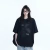 Black Short-Sleeve Hip-Hop T-Shirt for Women with National Trend Design - Summer Heavy Loose Fit Couple Style