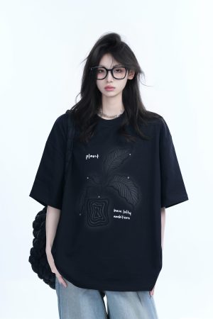 Black Short-Sleeve Hip-Hop T-Shirt for Women with National Trend Design - Summer Heavy Loose Fit Couple Style