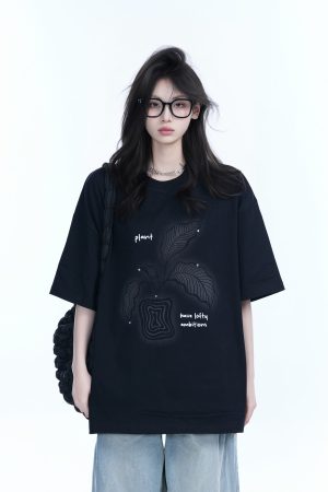 Black Short-Sleeve Hip-Hop T-Shirt for Women with National Trend Design - Summer Heavy Loose Fit Couple Style