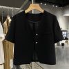 Black Short-Sleeved Blazer for Women, Summer Thin Chanel-Style Jacket, 2025 Y2K Inspired Elegant Outerwear