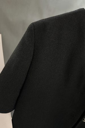 Black Short-Sleeved Blazer for Women, Summer Thin Chanel-Style Jacket, 2025 Y2K Inspired Elegant Outerwear