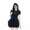 Black Slim-Fit Bodycon Dress for Women with Waist-Cinching Design and Short Sleeves - Elegant Evening Wear