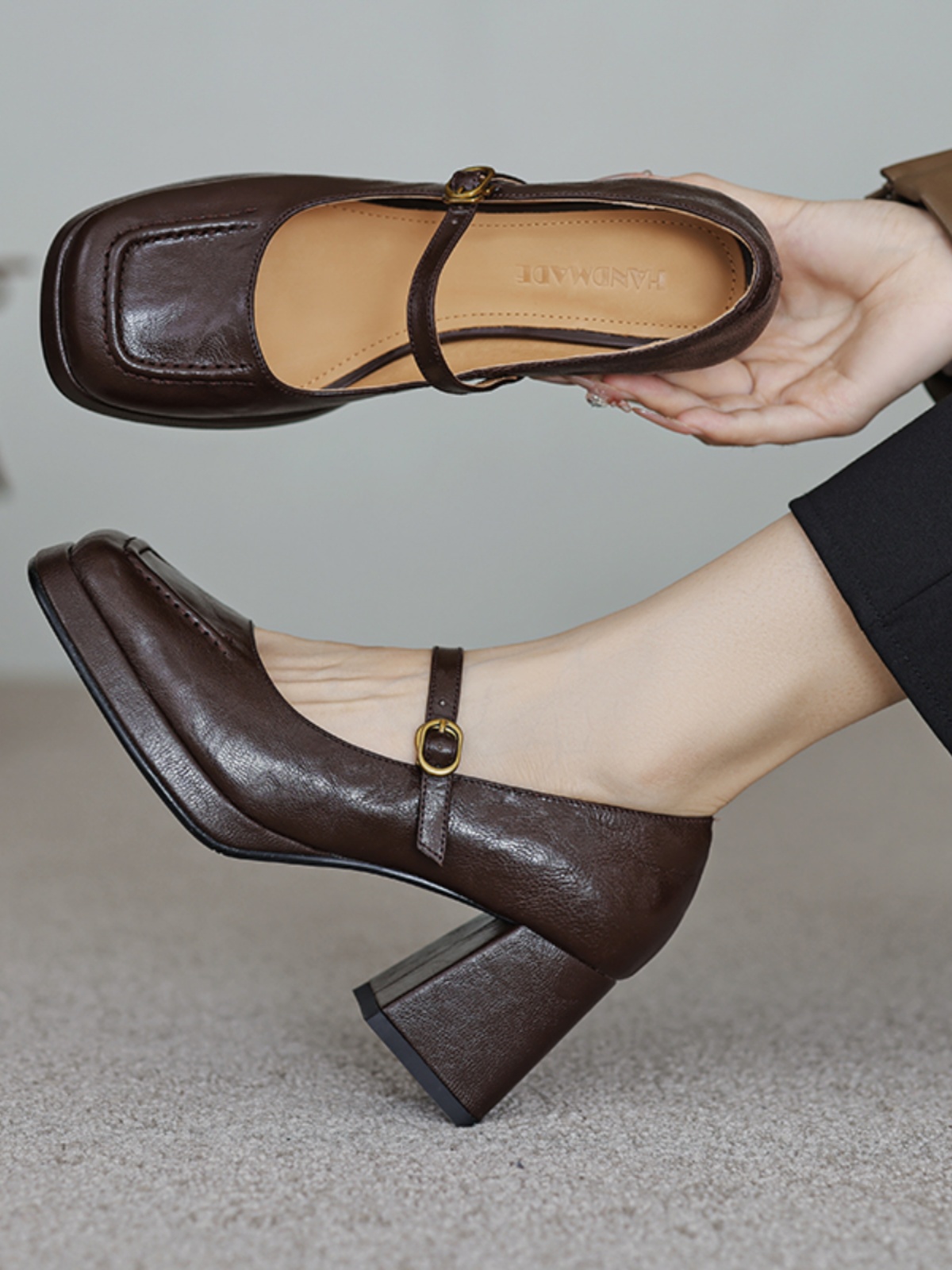 Black Square-Toe Mary Jane Shoes for Women, Chunky Heel, Waterproof Platform, Shallow Mouth, Trendy Summer Style Black Square-Toe Mary Jane Shoes for Women, Chunky Heel, Waterproof Platform, Shallow Mouth, Trendy Summer Style