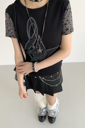 Black Star-Shaped Rivet Pleated Midi Skirt with Layered Design and Versatile Black Strap - Y2K Fashion Essential