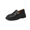 Black Thick-Soled Loafers for Women - Round-Toe Slip-On Leather Shoes - 2025 Summer Fashion Footwear