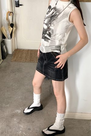 Black Vintage Washed Denim Skirt with Lining - 90s Inspired, Non-See-Through Design for Effortless Style