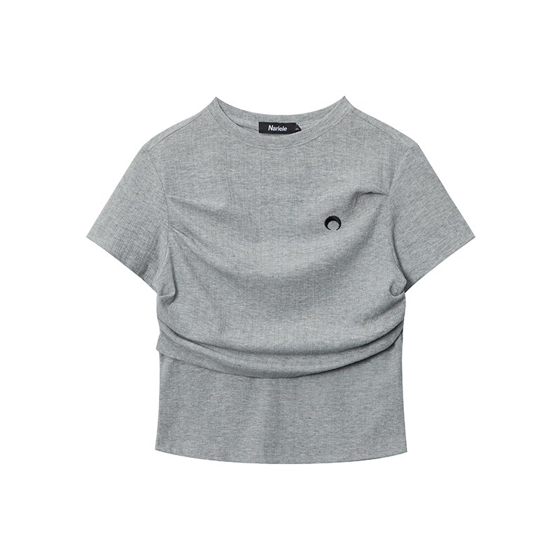 Black Waist-Cinched Pleated Short Sleeve T-Shirt for Women - Unique Slim Fit Top for Spicy Girl Style Black Waist-Cinched Pleated Short Sleeve T-Shirt for Women - Unique Slim Fit Top for Spicy Girl Style