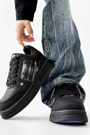 Black Warrior Board Shoes for Men and Women - Thick-Soled, Height-Increasing, Casual Couple Sports Shoes with Sailboat Star Design