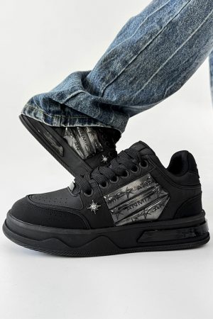 Black Warrior Board Shoes for Men and Women - Thick-Soled, Height-Increasing, Casual Couple Sports Shoes with Sailboat Star Design