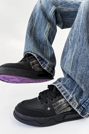 Black Warrior Board Shoes for Men and Women - Thick-Soled, Height-Increasing, Casual Couple Sports Shoes with Sailboat Star Design