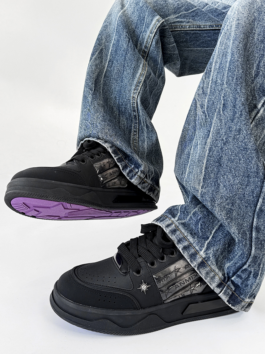 Black Warrior Board Shoes for Men and Women - Thick-Soled, Height-Increasing, Casual Couple Sports Shoes with Sailboat Star Design Black Warrior Board Shoes for Men and Women - Thick-Soled, Height-Increasing, Casual Couple Sports Shoes with Sailboat Star Design