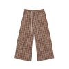 Black Wide-Leg Cargo Pants for Women with Drawstring - Casual Elastic Plaid Trousers, Autumn & Winter Fashion
