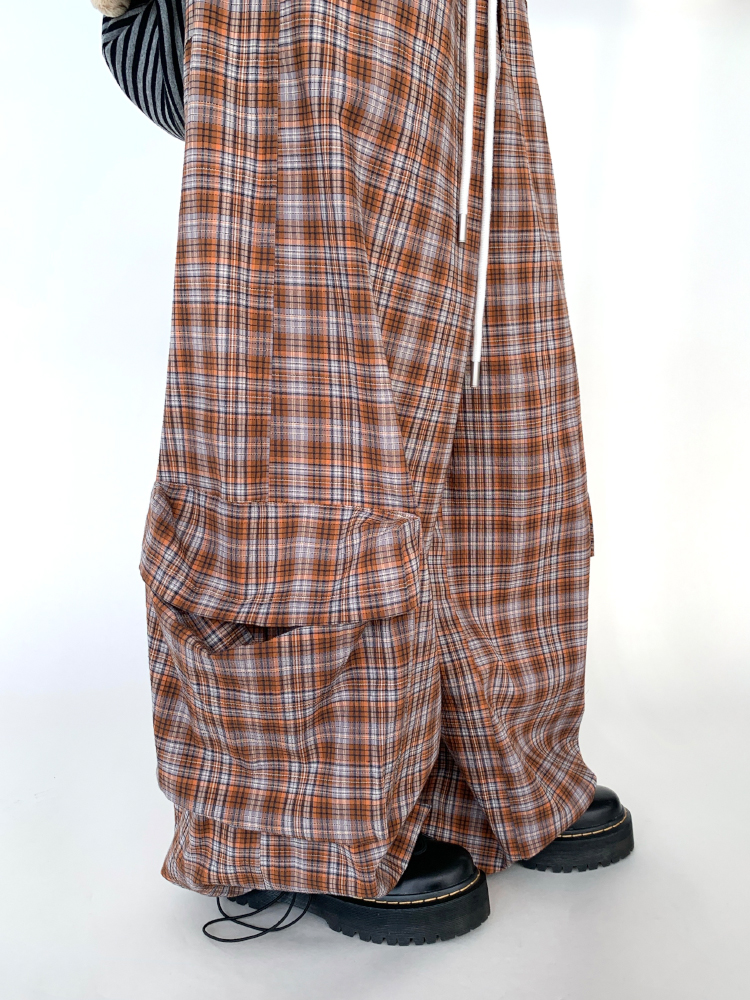 Black Wide-Leg Cargo Pants for Women with Drawstring - Casual Elastic Plaid Trousers, Autumn & Winter Fashion Black Wide-Leg Cargo Pants for Women with Drawstring - Casual Elastic Plaid Trousers, Autumn & Winter Fashion