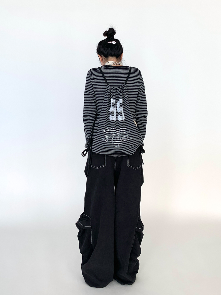 Black Wide-Leg Cargo Pants for Women with Drawstring - Casual Elastic Plaid Trousers, Autumn & Winter Fashion Black Wide-Leg Cargo Pants for Women with Drawstring - Casual Elastic Plaid Trousers, Autumn & Winter Fashion