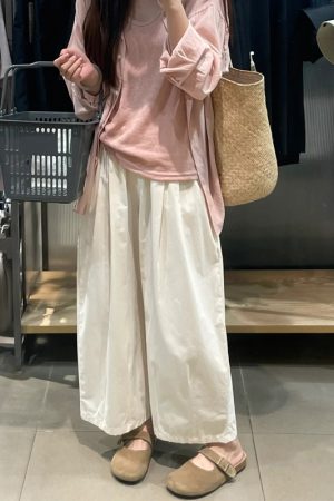 Black Women's Plus Size Summer Balloon Pants, Casual Loose Wide-Leg High-Waisted 90s Style Nine-Point Trousers