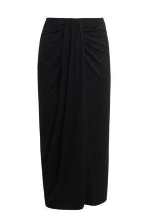 Black Wrinkled Drape High-Waisted Midi Skirt for Women - Slimming Straight Design, Perfect for Spring/Summer 2025