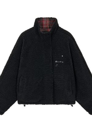 Blackcurrant Cookie Double-Sided Lamb Wool Cotton Coat - Quilted College Style Autumn Winter Outerwear