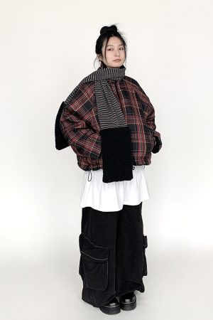 Blackcurrant Cookie Double-Sided Lamb Wool Cotton Coat - Quilted College Style Autumn Winter Outerwear