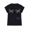 Bling Sequin Embroidered Bow Print High Neck Slim Fit Top for Girls - Summer Fashion Tee, Perfect for Y2K and 90s Style