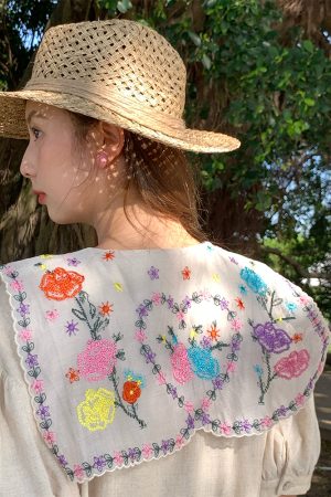 Blooming Cherry Blossom Road French Tassel Cotton Linen Dress - Summer Loose A-line Puff Sleeve Long Dress for Women