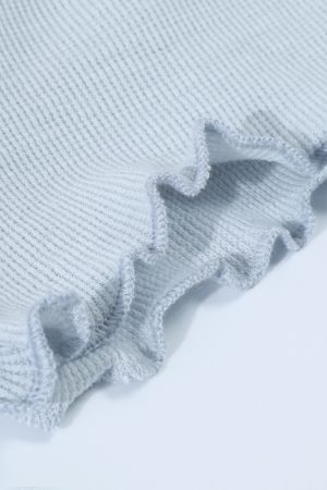 Blue 3D Bow Ruffled Collar Short-Sleeve T-Shirt for Women – Summer Lace Edge Knitted Top, Cute 90s Inspired Fashion