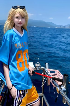 Blue American Retro Mesh Jersey T-Shirt for Women, Summer Short Sleeve Loose Fit V-Neck Top, Outdoor Sports Style